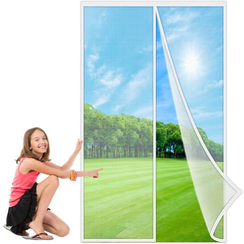 Teleskop Türvorhang 105x285 cm, Insektenschutz, Fliegengitter, Lamellenvorhang, Türvorhang mit Teleskop Lamellen, Insektenschutz Lamellenvorhang Weiß, Verstärkte