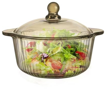 Fuente redonda de cristal con tapa (17 x 17 x 12,5 cm), cuenco de cristal azulado, ensaladera, fideos, cuenco para desayuno, cuenco de avena, cuenco para yogur, cuenco para sopa (verde azulado)