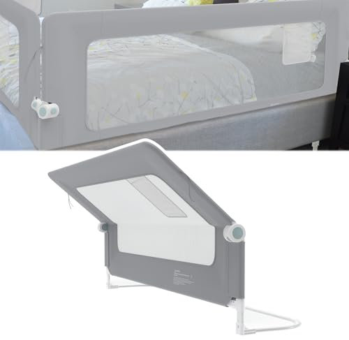 NAIZY Rausfallschutz Bett Rail 150cm Klappbar Bettgitter Baby mit Aufbewahrungstaschen, Bettschutzgitter Höhenverstellbar Kinderbettgitter für Kinderbetten, Elternbetten (Grau)