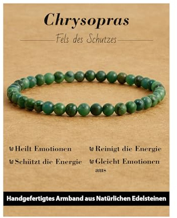Landorilo Bracciale di Pietre Naturali Rotonde da 4 mm, Braccialetti Yoga Elastico per Uomo e Donne, Bracciali Portafortuna con Perline di Ricambio, Regali di Gioielli(R Crisoprasio)