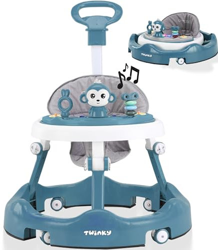 Twinky Girello Neonato 6-12 Mesi – Girello Regolabile e Sicuro per Bambini 6-18 Mesi | Design Pieghevole, Giochi Interattivi e Ruote Silenziose