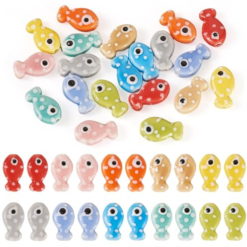 Sparkeads 10 colori pesce perline in ceramica mare spiaggia animale perla porcellana piccola estate 19,5 x 11 mm perline per la creazione di gioielli fai da te collane, bracciali portachiavi accessori
