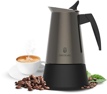 Cecotec Caffettiera Moka Piccolina 600 Gold. 300ml, Italiana in Acciaio Inox, Adatta a Tutte le Superfici, Capacità 6 Tazze, Manico Ergonomico, Filtro Acciaio Inox, Valvola di Sicurezza