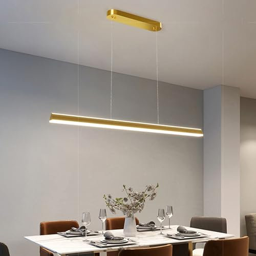 DDYY 150cm LED Hängelampe esstisch Dimmbar Pendelleuchte esszimmer 60W mit Fernbedienung Moderne Hängeleuchte esstisch Esstischlampe hängend Höhenverstellbar Esszimmerlampe Küche büro (Gold, L150CM)