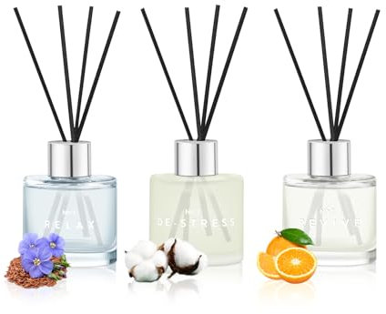 DIUFJAG 3 Pack 50ml Profumatore per Ambienti,Lino/Cotone/Arancia,Diffusore Profumo Ambiente con 12 Bastoncini,Diffusore di Fragranze per Bagno,Appartamento