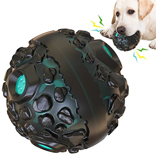 CYBERNOVA Interaktiv hållbar hundleksaker boll, hund tuggboll, roligt pipande ljud hundboll för små medelstora stora raser (svart + sjöblå)