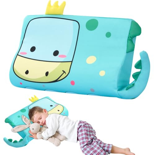 Gohytal Schlummerkids - Cuscino per bambini, motivo animale, ergonomico, traspirante e delicato sulla pelle, adatto per cuscini da 3, 4, 5, 6, 7, 8 anni, dinosauro