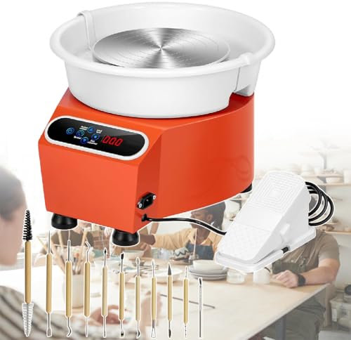 XEEAOFE Pottery Wheel for Adults, 9.8 Electric Pottery Wheels with Detachable Basin, LCD Touch Screen Clay, Foot Pedal, 350W Ceramic Pottery Wheel,Orange-110V