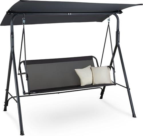 Outtec® Hollywoodschaukel, Gartenschaukel mit Sonnendach und 2 Kissen - 3-Sitzer, bis 220 kg - Gartenliege, Schaukelbank mit verstellbarem Dach