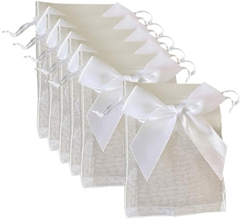 Geschenkbeutel mit Schleife, 9 x 12 cm, kleine Organza-Geschenkbeutel, durchsichtig, für Hochzeiten, Partys, Geschenke, Schmuck, leere Beutel, Weiß, 20 Stück