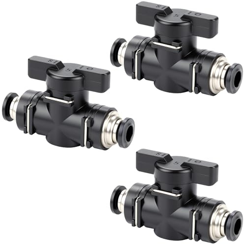 3 Stück Pneumatik Steckverbinder 10mm Schwarz Gerade Pneumatischer Kugelhahn mit Absperrhahn Hohe Härte Druckluft Steckverbinder für Verbinden Steuern von Pneumatikschläuchen Luftleitungen