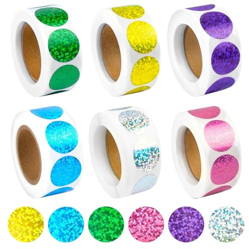 Hopton 3000 Stück Glitzer Klebepunkte Rollen Bunt, 20mm Runde Punkte Kleber | 6 Farben, Groß, für DIY Büro Wird zum Markieren, Kategorisieren und Warnen verwende