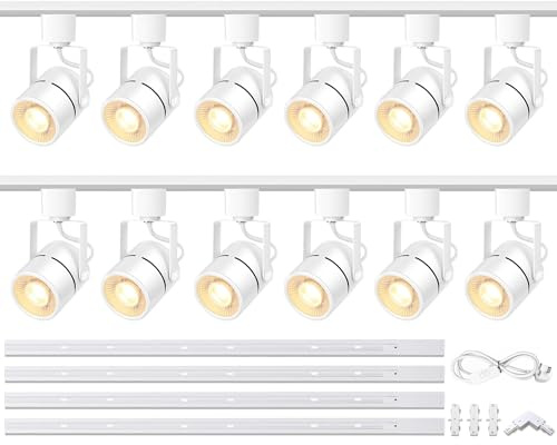 Bravsekai GU10 LED Track Lighting Complete Kit, with 400cm H Track Rails, 3000K Warm White Dimmable 12 Packs LED Ceiling Spotlight Fixture with Replaceable GU10 Bulbs for Home Office, Shop