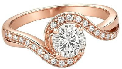 Ayoiow Vorsteckring Gold 585 für Damen, Moissanit Solitärring mit Gedrehter Pavé-Schiene Trauringe Rosegold, 14 Karat Roségold Größe 61 (19.4)