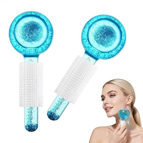 Beugo 2 Pcs Ice Globes, Cooling Globes for Face, Neck & Eyes, Cold Glass Ice Roller Ball, Cryo Sticks Face Globe, Cooling Facial Skincare Tool, Soothe & Relax Skin, Blue