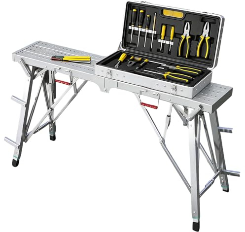 Plataforma de andamio de altura ajustable, plataforma de trabajo plegable, escalera de andamio portátil de aluminio, banco de trabajo portátil for paneles de yeso, limpieza de vehículos recreativos