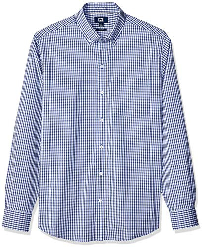 Cutter & Buck Men's Wrinkle Resistant Stretch Long Sleeve Button Down Shirt, Tour Blue Gingham, XLarge Tall