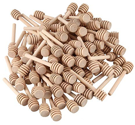 REFURBISHHOUSE 100 Pack Of Mini 3 Inch Wood Honey Dipper Sticks, Individually Wrapped, Server For Honey Jar Dispense Drizzle Honey, Wedding Party Favors