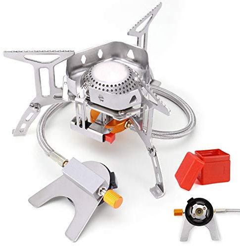 HIKENTURE Fornello da campeggio con accensione piezoelettrica, fornello a gas pieghevole per bombola del gas, antivento