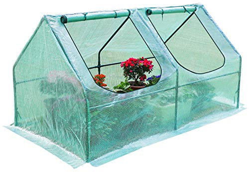 Yorbay Foliengewächshaus Frühbeet Gewächshaus für Tomaten Gemüse Pflanzen, mit UV-beständige Gitternetzfolie und Fernster für Garten zur Aufzucht, Spitzdach, niedrig, Grün, 120 x 60 x 60cm (LxBxH)