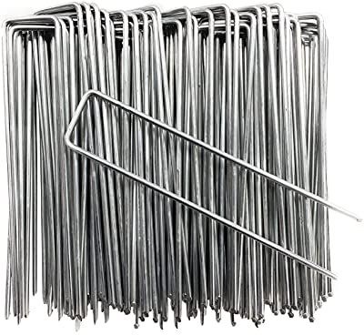 VIROSA Pack of 100 Garden Pegs, Landscape Staples, U Shaped Nail Pins | Galvanised Steel | Ideal for Weed Control Membrane, Netting Fence, Landscape Fabric, Artificial Grass (100 Pack - 4)