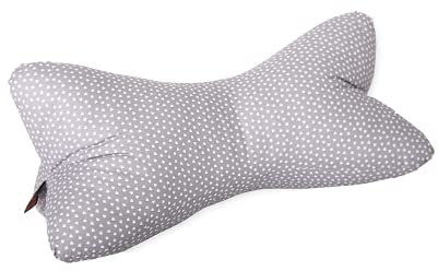 Dr. Berger – Ergonomisch geformtes Nackenstützkissen á ca. 40x18cm mit HCSKugelfaserfüllung und langlebigen Baumwoll-Bezug in Grau mit weißer Herzmusterung – Kissen für zu Hause & unterwegs