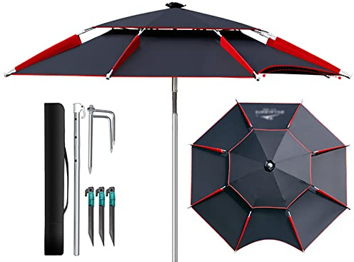 GQJN Ombrello da Pesca A Doppia Sommità, Ombrellone da Spiaggia All'aperto, Isolamento Termico/Protezione UV/Asta per Ombrellone in Lega di Alluminio, per Balcone/Giardino/Terrazza/Cortile/Spiaggi