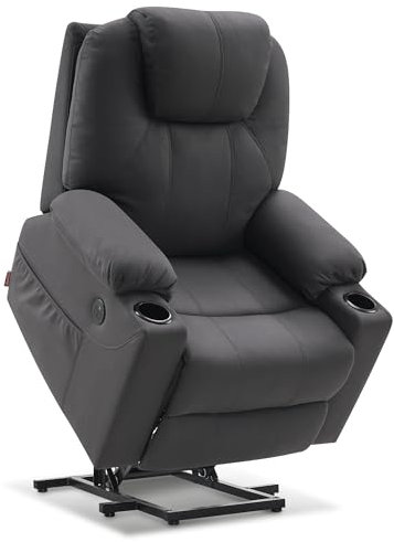 M MCombo Fernsehsessel mit Aufstehhilfe Elektrisch, Relaxsessel mit Liegefunktion bis 140°, Massagesessel mit Wärmefunktion, Knopf & Fernbedienung Verstellbar, mit USB, 7040 (Mikrofaser, Dunkelgrau)