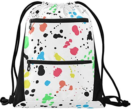 Waterproof Drawstring Backpack Large Sports Gym Bag Bookbag with Pockets, Multi 9, 13.8 x 18.5 inches