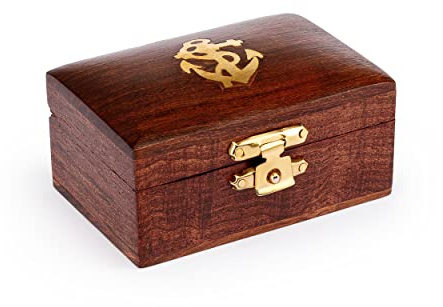NKlaus Aufbewahrungsbox Holz, Messing, Gold, 7cm Maritim 5x5x3, 1 Stück | Gewicht: 65g; Länge: 7,5cm; Breite: 5cm; Höhe: 3,7cm