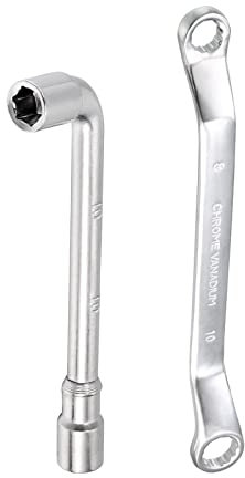 sourcing map 10mm Metric L Shaped Angled and Double Box End Wrench Set,High Carbon Steel Hex Socket and Chrome Plated Double Ring Wrench