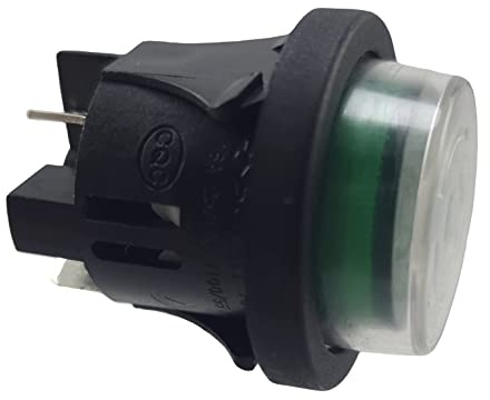 Druckschalter PS18-16 mit Wasserdichte Abdeckung, Einbau ø 25mm 250V 16A grün, beleuchtet push-EIN push-AUS, Flachstecker 6,3mm