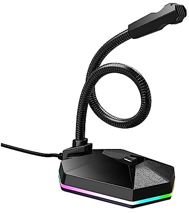 SOLUSTRE Biegsames USB Mikrofon mit RGB Beleuchtung für Videokonferenzen | Schwarz, Kunststoff Metall, 1, 5m Leitung, Desktop Ausführung für Büro und Homeoffice
