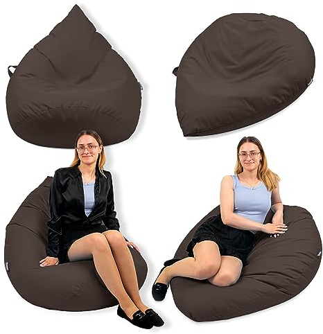 Droplet-Lounge Sitzsack Tropfenform XL 70cm | Sitzkissen Outdoor Indoor Kinder | Bean Bag Bodenkissen mit Füllung | Oxford 600D Oeko-TEX | wasserabweisend (Braun)