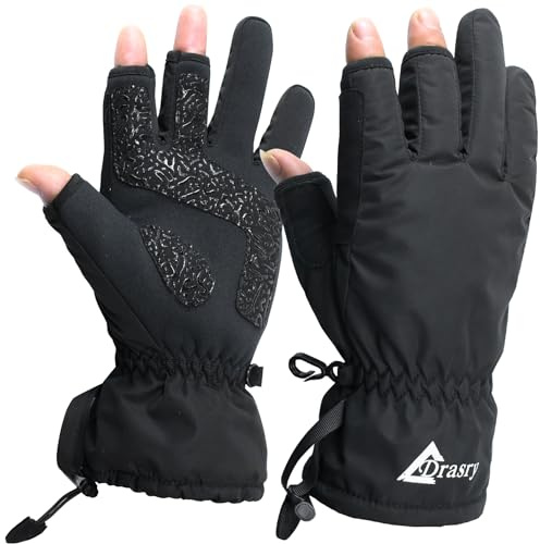Drasry Neoprene Palm Ice Fishing Gloves 3-Cut Fingers Warm for Men and Women Cold Weather Insulated Great for Winter Fly Fishing Photography Running Shooting Hunting Hiking XXL