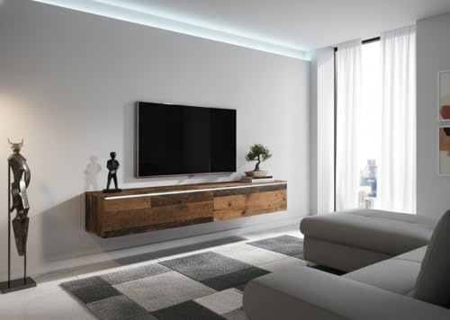 MINIO go for it - TV Schrank Donna Breite 180 cm Lowboard ohne LED | Stehend oder Hängend, Fernsehschrank für das Wohnzimmer, Laminierte Spannplatte, Moderner Stil, Oldwood
