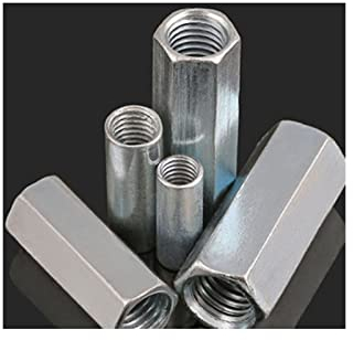 Verbindungsmutter, Sechskantmutter, rot verzinkte Verbindungsmutter, Kupplung, Sechskantmutter aus verzinktem Stahl, lange Verbindungsmutter auf Sechskantmutter M6-M12, 1/20 Stück Gewindeschaft (Größe