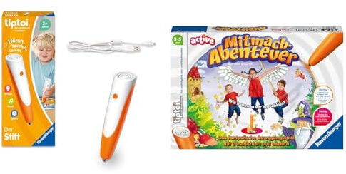 Ravensburger tiptoi Stift 00110 - Das spielerische Lernsystem, Lernspielzeug für Kinder ab 2 Jahren - Der Stift & tiptoi Active Spiel 00076, Mitmach-Abenteuer