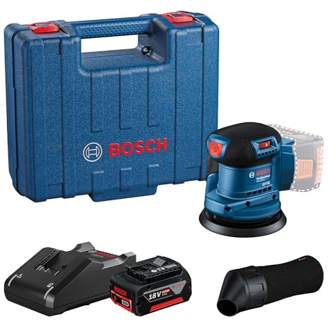 Bosch Professional GEX 185-LI Akku Exzenterschleifer System 18V (1x GBA 18V 4,0Ah Akku, Schnellladegerät GAL 18V-40, Koffer)