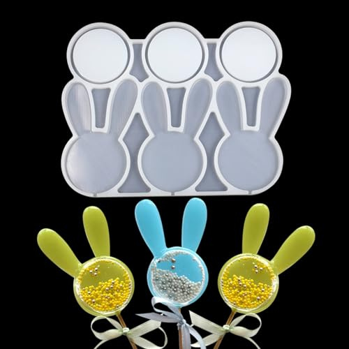 mostsom Lot de 2 moules à sucettes en silicone époxy motif lapin mignon moule à gâteau fondant outils de décoration de gâteau ustensiles de cuisine (H_ lapin)