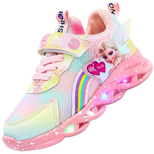 Vorkhuaeri Scarpe da Ginnastica LED per Bambina, Scarpe per Bambini Principessa con Luci Che Illuminano Scarpe da Tennis Sportive per Bambine (A2-Rosa-Mesh2,28)