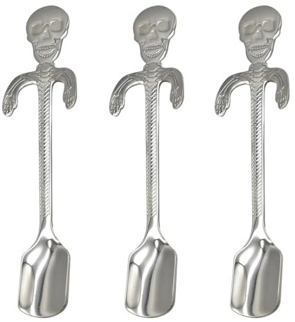 AYV 3 Pezzi Cucchiaino da Teschio,Cucchiaino da Caffè Teschio in Acciaio Inossidabile 304,Cucchiaino da tè Con Design Appeso a Teschio,Cucchiani da Caffè,Cucchiaini da Dolce,Silver
