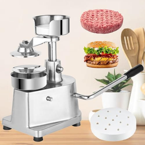 Naturalpowev Hamburger Press Patty Maker, Heavy Duty Food-Grade Stainless Steel Bowl Burger Press Machine with Patty Papers, Meat Forming Processor for Kitchen BBQ Grill,6(150mm)