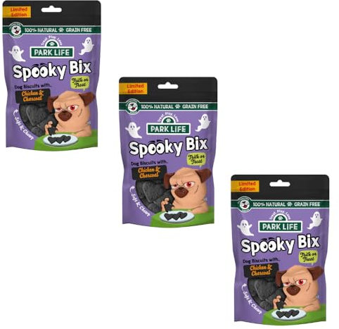 Spooky-Bix Dog Treats 100g - Chicken & Charcoal - Biscuits Are Grain Free And 100% Natural, Benefitting Your Dog's Gut Health And Providing A Source Of Protein - Pack Of 3