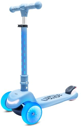LUMI Ride Patinete niño Tres Ruedas Infantil Balance LED 3+ Azul, Plegable, Manillar Ajustable, Freno de Pie, Plataforma Antideslizante, Manillar Desmontable