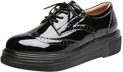 ANUFER Mujeres Elegante con Cordones Brogues Plataforma Piel Sintética de Charol Casual Zapatillas Deportivas