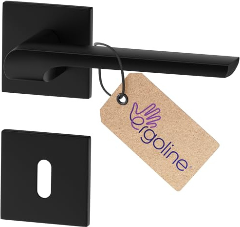ERGO line Modern Design, Schwarz Türbeschlag ZOE, Türgriff für Zimmertüren Schwarz Matt, Eckig Drückergarnitur, Die ultra-feine Silhouette, Türbeschlag, Türklinke Schwarz, Türdrücker