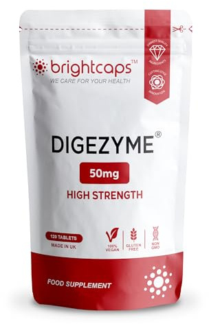 Digestive Enzymes 120 Tablets | Contains Digezyme, Amylase, Lactase, Lipase | Gut Health & Digestion Support | Vegan | UK Made | GMP Approved | by Brightcaps