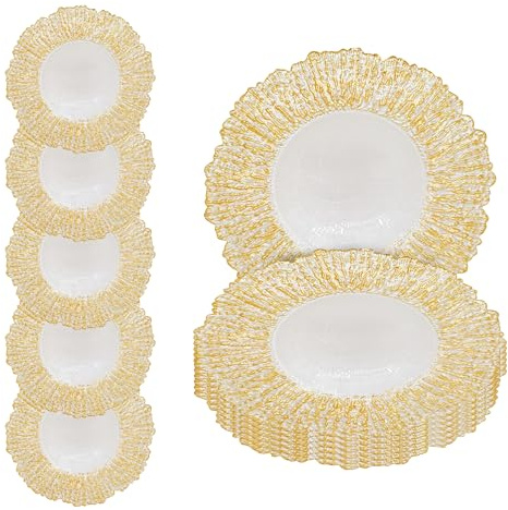 Event Decor Shop Charger Plate White Crackled Design - Gold - 12pcs | Perfect for Weddings, Parties, and Home Dining, Decorative and Affordable Clear Charger Plates for Event Table Decor