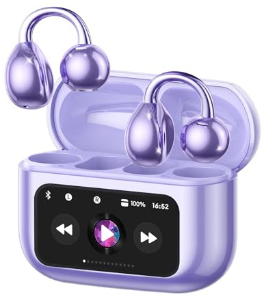 ZOMBIES CAT Écouteurs Bluetooth 5.4 Clip Oreille sans Fil Écran Tactile Intelligent, Micro ENC Réduction de Bruit, Léger et Confortable, Ecouteurs Bluetooth sans Fil Sport et Appels, M100 Violet